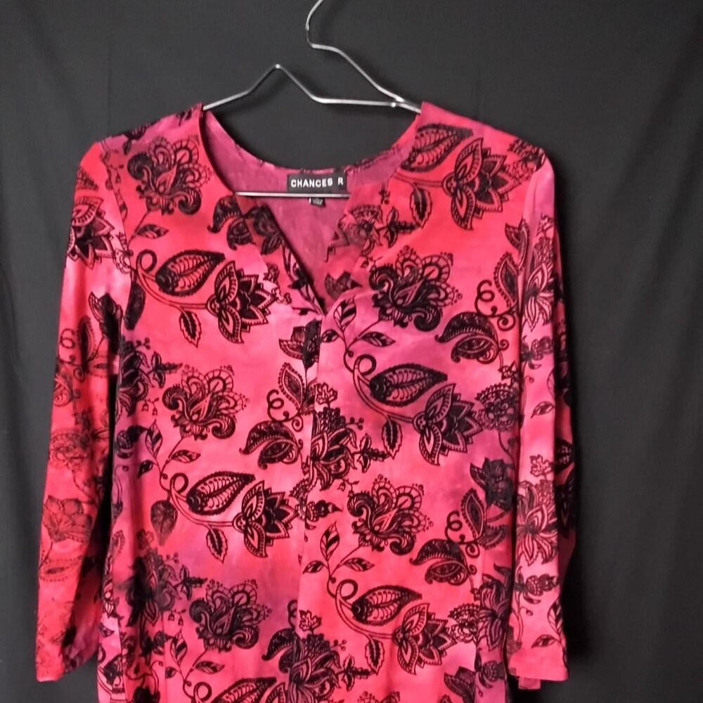 Chances R red blouse with black floral print, size S #floral #workwear